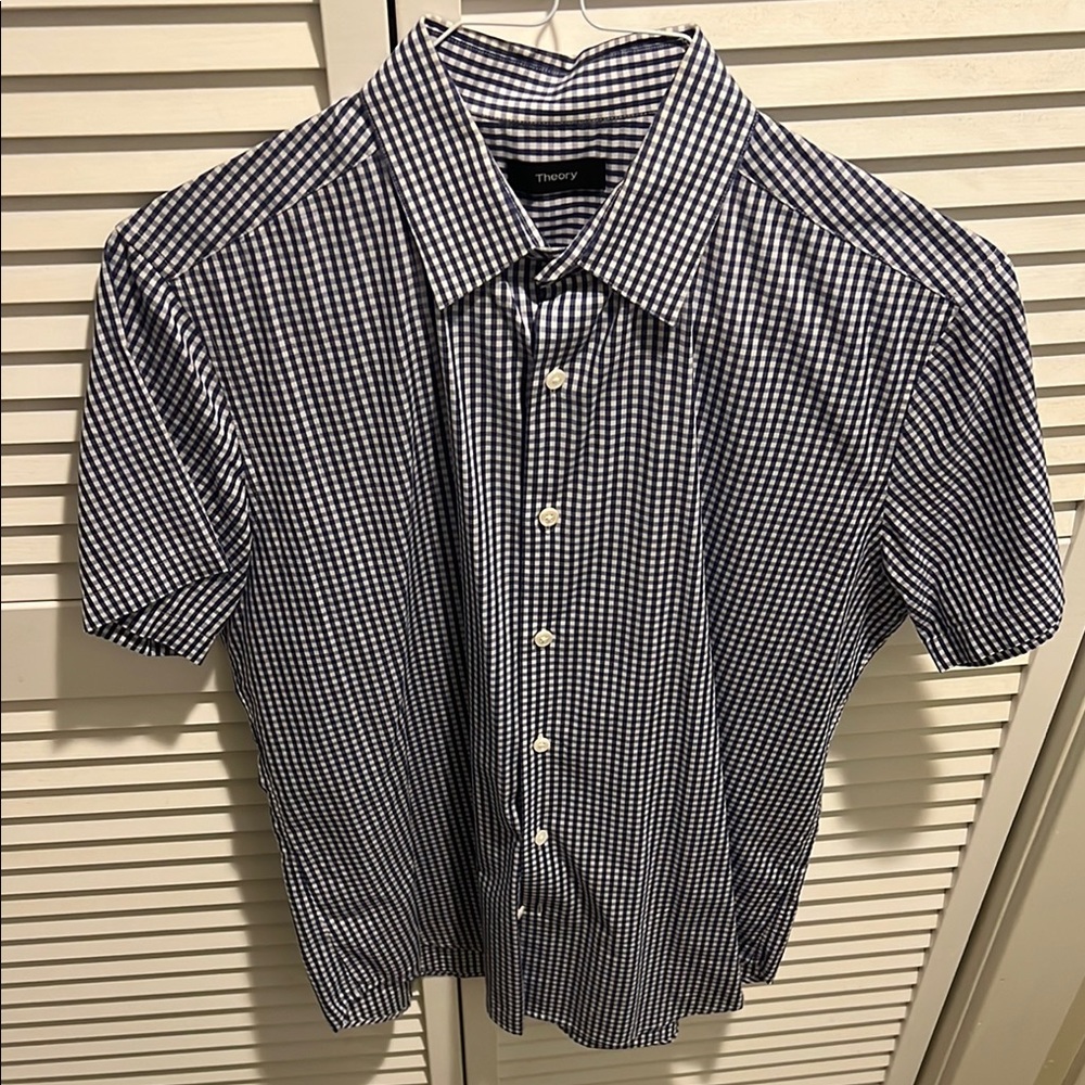 Theory Blue and White Casual Button Down Shirt
